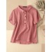 Solid Patchwork Button Lapel Short Sleeve Casual Blouse Solid Patchwork Button Lapel Short Sleeve Casual Blouse