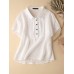 Solid Patchwork Button Lapel Short Sleeve Casual Blouse Solid Patchwork Button Lapel Short Sleeve Casual Blouse