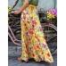 Colorful Floral Print Big Swing Elastic Waist Holiday Casual Long Skirt For Women Colorful Floral Print Big Swing Elastic Waist Holiday Casual Long Skirt For Women