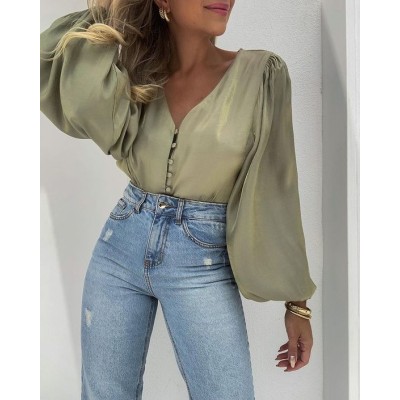 V-neck new casual loose solid color top HF1711-02-01 V-neck new casual loose solid color top HF1711-02-01