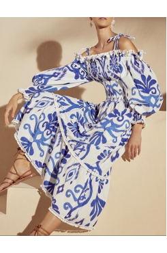 A unique blue and white dress that shows off your personality HF1814-02-04