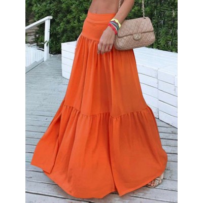 Casual Loose High Waist Pleating Side Zipper Long Skirts For Women Casual Loose High Waist Pleating Side Zipper Long Skirts For Women