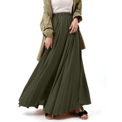 Casual Solid Color High Waist Pleated Irregular Hem Holiday Swing Maxi Skirts Casual Solid Color High Waist Pleated Irregular Hem Holiday Swing Maxi Skirts