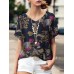 Plant Print V Neck Short Sleeve Casual Blouse Plant Print V Neck Short Sleeve Casual Blouse