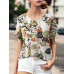 Plant Print V Neck Short Sleeve Casual Blouse Plant Print V Neck Short Sleeve Casual Blouse