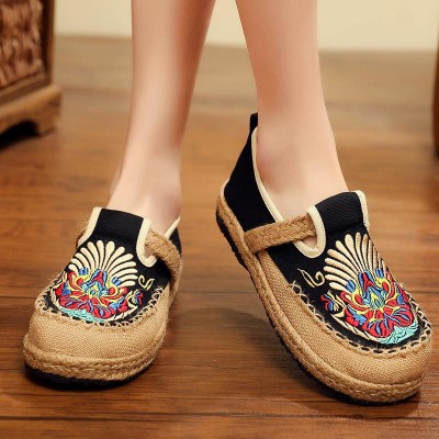 Black Cotton Linen Embroideried Fabric Flat Feet Shoes Splicing Flats Black Cotton Linen Embroideried Fabric Flat Feet Shoes Splicing Flats