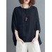 Solid Round Neck Bat Sleeve Casual Blouse Solid Round Neck Bat Sleeve Casual Blouse
