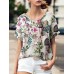 Plant Print V Neck Short Sleeve Casual Blouse Plant Print V Neck Short Sleeve Casual Blouse