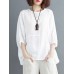 Solid Round Neck Bat Sleeve Casual Blouse Solid Round Neck Bat Sleeve Casual Blouse