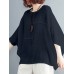 Solid Round Neck Bat Sleeve Casual Blouse Solid Round Neck Bat Sleeve Casual Blouse
