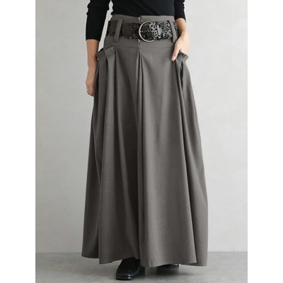 Women Solid Side Pockets Lace Up Party A Line Skirt with Back Zipper Women Solid Side Pockets Lace Up Party A Line Skirt with Back Zipper