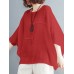 Solid Round Neck Bat Sleeve Casual Blouse Solid Round Neck Bat Sleeve Casual Blouse