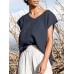 Solid Pocket Slit V neck Short Sleeve Casual Blouse Solid Pocket Slit V neck Short Sleeve Casual Blouse
