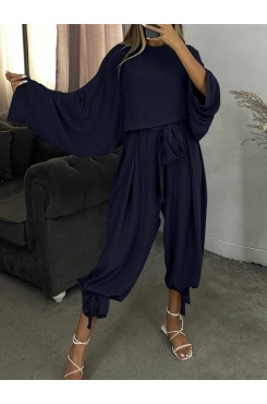 Round Neck Long Sleeve Button Pocket Solid Suit