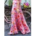 Colorful Floral Print Big Swing Elastic Waist Holiday Casual Long Skirt For Women Colorful Floral Print Big Swing Elastic Waist Holiday Casual Long Skirt For Women