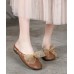 Vintage Lace Up Flat Shoes Brown Cowhide Leather Slippers Vintage Lace Up Flat Shoes Brown Cowhide Leather Slippers