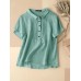 Solid Patchwork Button Lapel Short Sleeve Casual Blouse Solid Patchwork Button Lapel Short Sleeve Casual Blouse