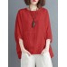 Solid Round Neck Bat Sleeve Casual Blouse Solid Round Neck Bat Sleeve Casual Blouse