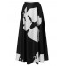Women Large Flower Print A  Line Swing Casual High Waist Skirts With Pocket