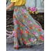 Colorful Floral Print Big Swing Elastic Waist Holiday Casual Long Skirt For Women Colorful Floral Print Big Swing Elastic Waist Holiday Casual Long Skirt For Women