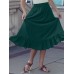 Solid Color A  Line Ruffle Hem Elastic Waist Pleated Casual Skirts For Women