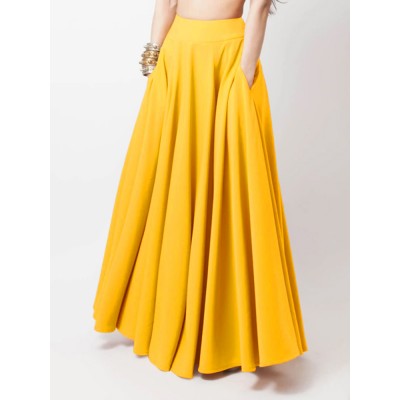 Women Solid Color A Line Elastic Waist Casual Swing Skirts With Pocket Women Solid Color A Line Elastic Waist Casual Swing Skirts With Pocket