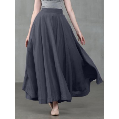 Women Solid Color Back Zip Pleated Casual Swing Skirts With Pocket Women Solid Color Back Zip Pleated Casual Swing Skirts With Pocket