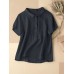 Solid Patchwork Button Lapel Short Sleeve Casual Blouse Solid Patchwork Button Lapel Short Sleeve Casual Blouse