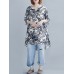 Plant Print Split V Neck High Low Hem Cotton Casual Blouse Plant Print Split V Neck High Low Hem Cotton Casual Blouse
